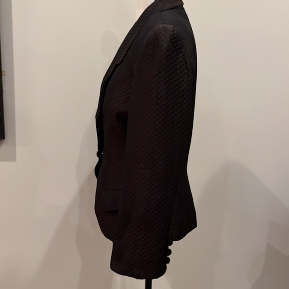 Pamela Dennis Quilted Silk Blazer Chocolate Brown Beaded Buttons Size 6 USA - Picture 4 of 14